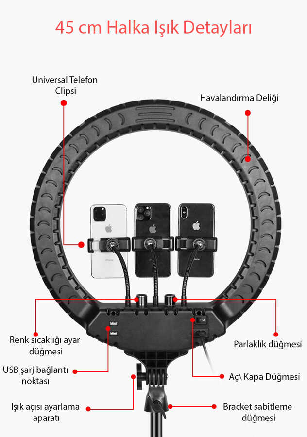 Zore%20RL-18%20Işıklı%20Telefon%20Tutucu%20Ring%20Light