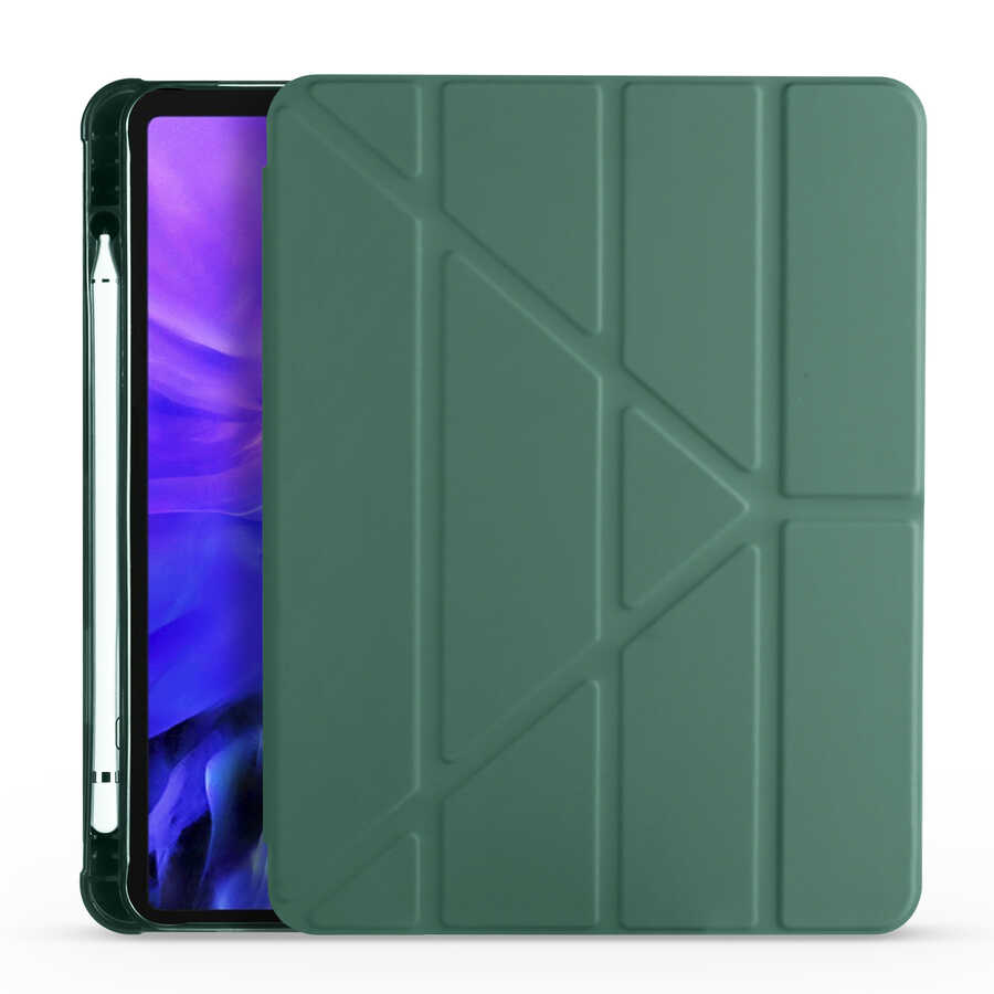 iPad%20Uyumlu%20Air%2010.9%202020%20(4.Nesil)%20Kılıf%20Zore%20Tri%20Folding%20Kalem%20Bölmeli%20Standlı%20Kılıf-Koyu%20yeşil