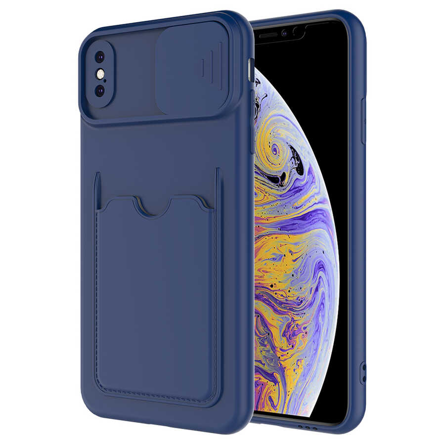 iPhone%20Uyumlu%20X%20Kılıf%20​Zore%20Kartix%20Kapak-Lacivert