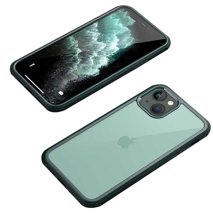 iPhone%20Uyumlu%2013%20Kılıf%20Zore%20Dor%20Silikon%20Temperli%20Cam%20Kapak-Koyu%20yeşil