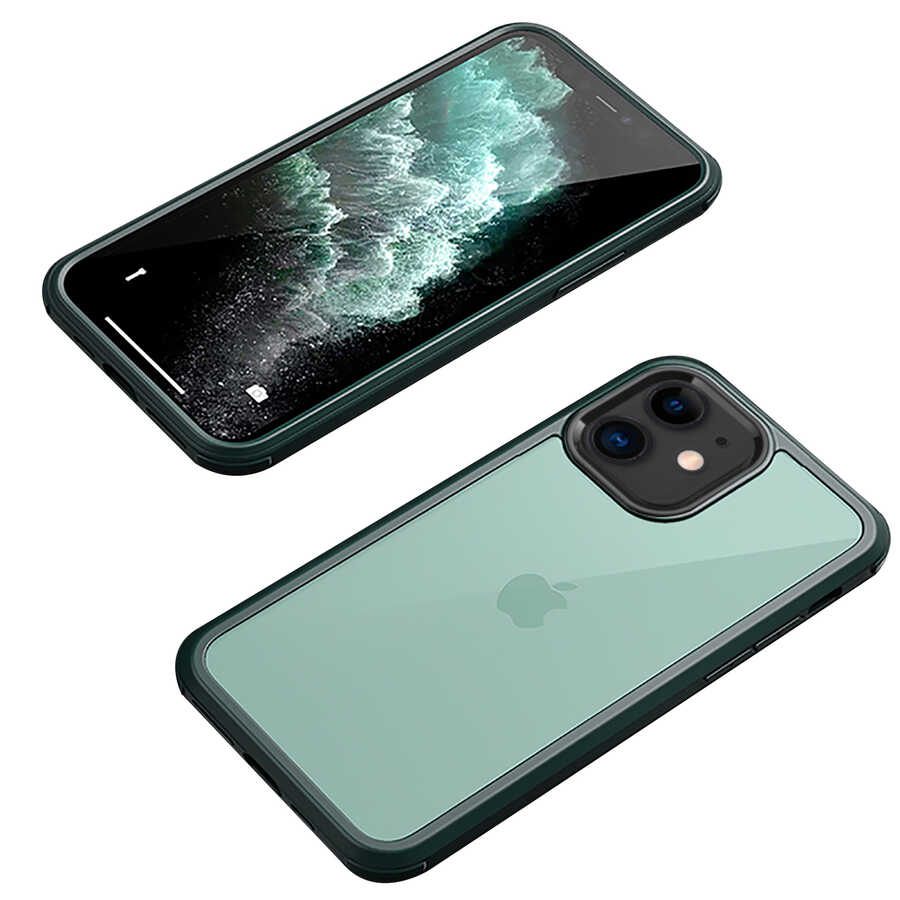 iPhone%20Uyumlu%2012%20Kılıf%20Zore%20Dor%20Silikon%20Temperli%20Cam%20Kapak-Koyu%20yeşil