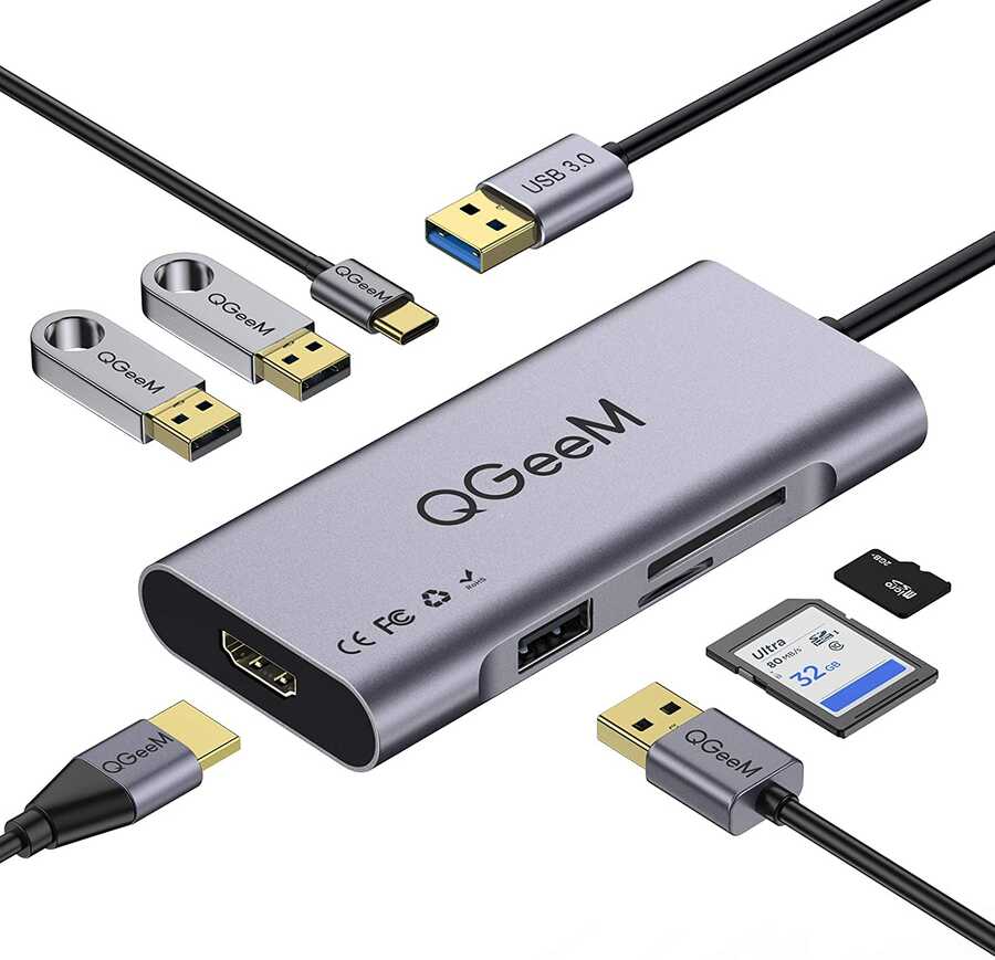 Qgeem%20QG-UH07-A%20Type-C%20Çoğaltıcı%20ve%20Dönüştürücü%20Hub%20Usb%203.0%20HDMI%204K%20SD%20Kart%2085W%205120Mbps