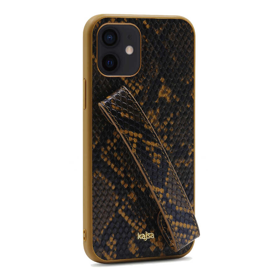 iPhone%20Uyumlu%2012%20Kılıf%20Kajsa%20Glamorous%20Serisi%20Snake%20Handstrap%20Kapak-Sarı