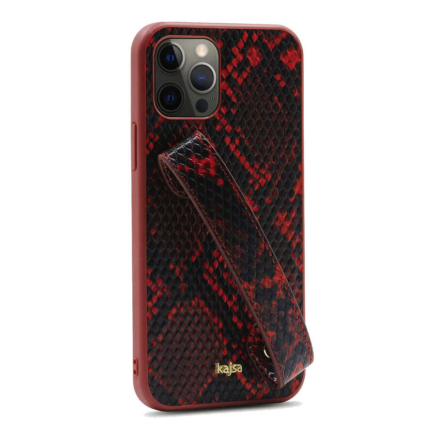 iPhone%20Uyumlu%2012%20Pro%20Kılıf%20Kajsa%20Glamorous%20Serisi%20Snake%20Handstrap%20Kapak-Kırmızı