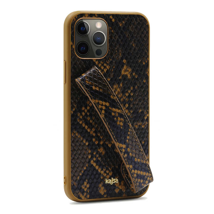 iPhone%20Uyumlu%2012%20Pro%20Max%20Kılıf%20Kajsa%20Glamorous%20Serisi%20Snake%20Handstrap%20Kapak-Sarı