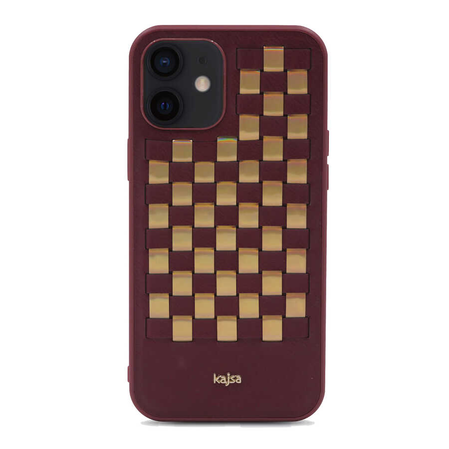 iPhone%20Uyumlu%2012%20Kılıf%20Kajsa%20Preppie%20Serisi%20Spotlight%20Woven%20Kapak-Bordo