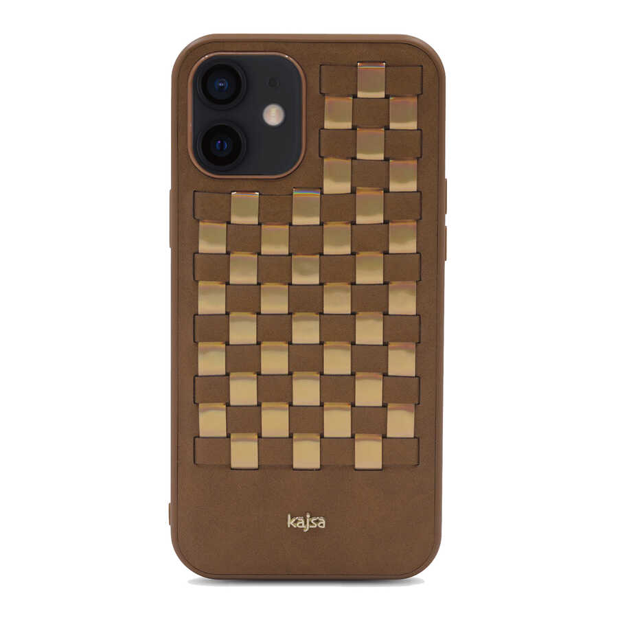 iPhone%20Uyumlu%2012%20Kılıf%20Kajsa%20Preppie%20Serisi%20Spotlight%20Woven%20Kapak-Gold