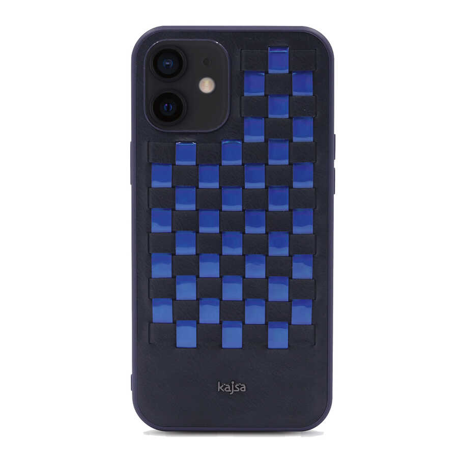 iPhone%20Uyumlu%2012%20Kılıf%20Kajsa%20Preppie%20Serisi%20Spotlight%20Woven%20Kapak-Mavi