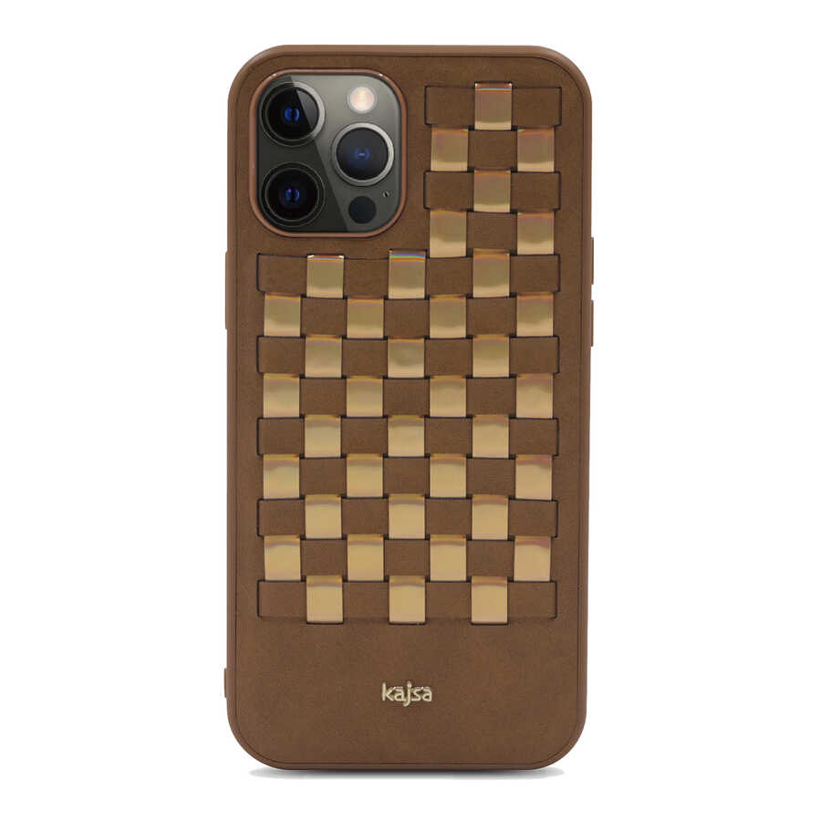 iPhone%20Uyumlu%2012%20Pro%20Kılıf%20Kajsa%20Preppie%20Serisi%20Spotlight%20Woven%20Kapak-Gold