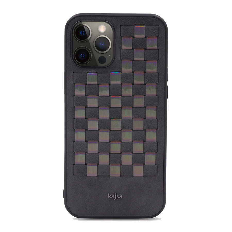 iPhone%20Uyumlu%2012%20Pro%20Max%20Kılıf%20Kajsa%20Preppie%20Serisi%20Spotlight%20Woven%20Kapak-Gri