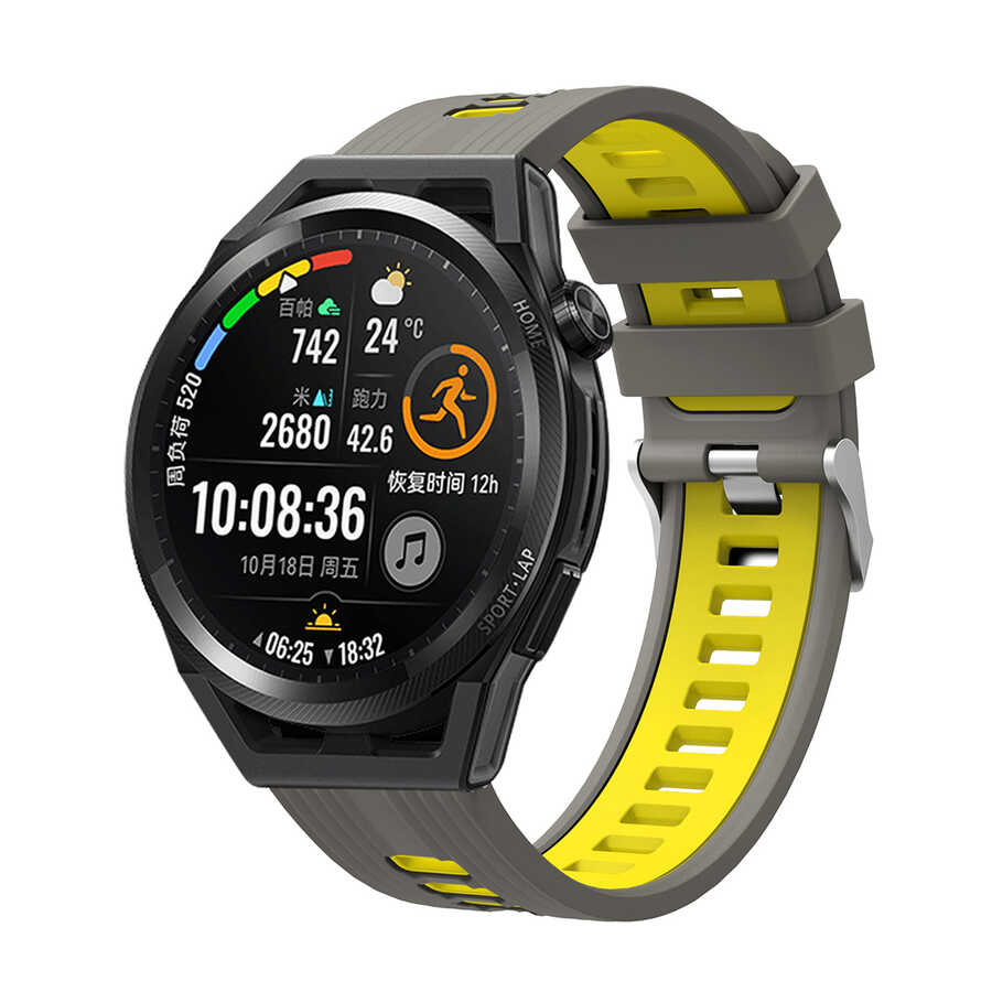 Xiaomi%20Uyumlu%20%20Amazfit%20Pace%20KRD-55%20Silikon%20Kordon-Gri-sarı