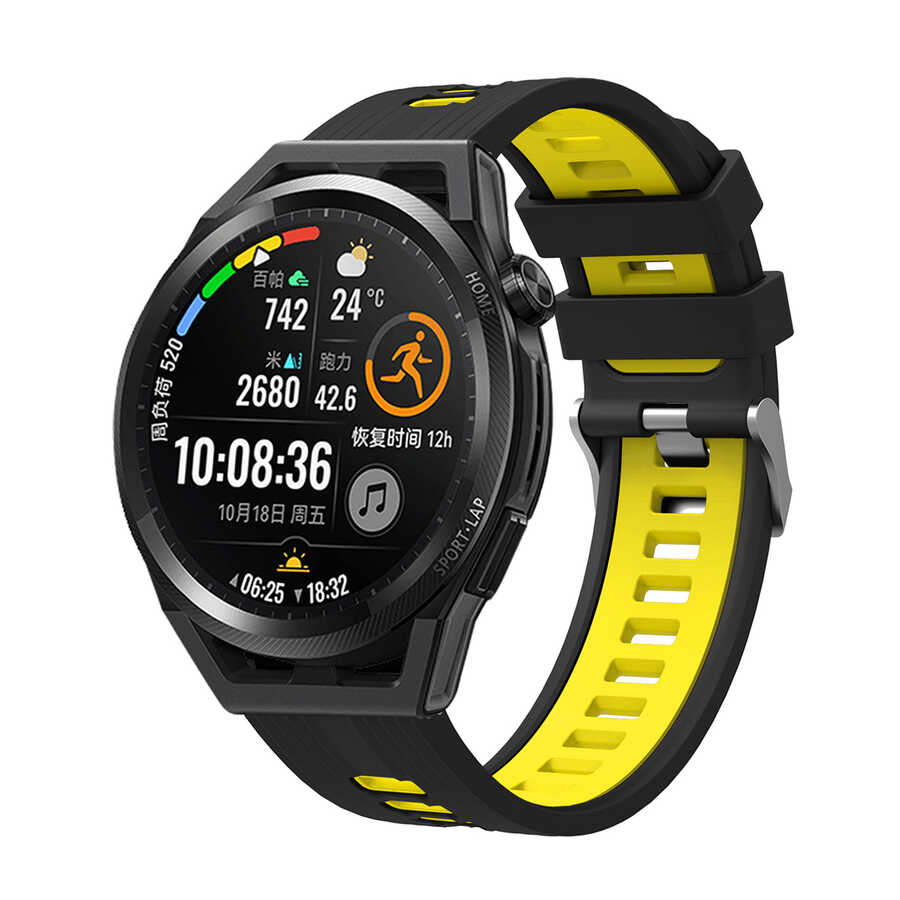 Xiaomi%20Uyumlu%20%20Amazfit%20Pace%20KRD-55%20Silikon%20Kordon-Siyah-sarı