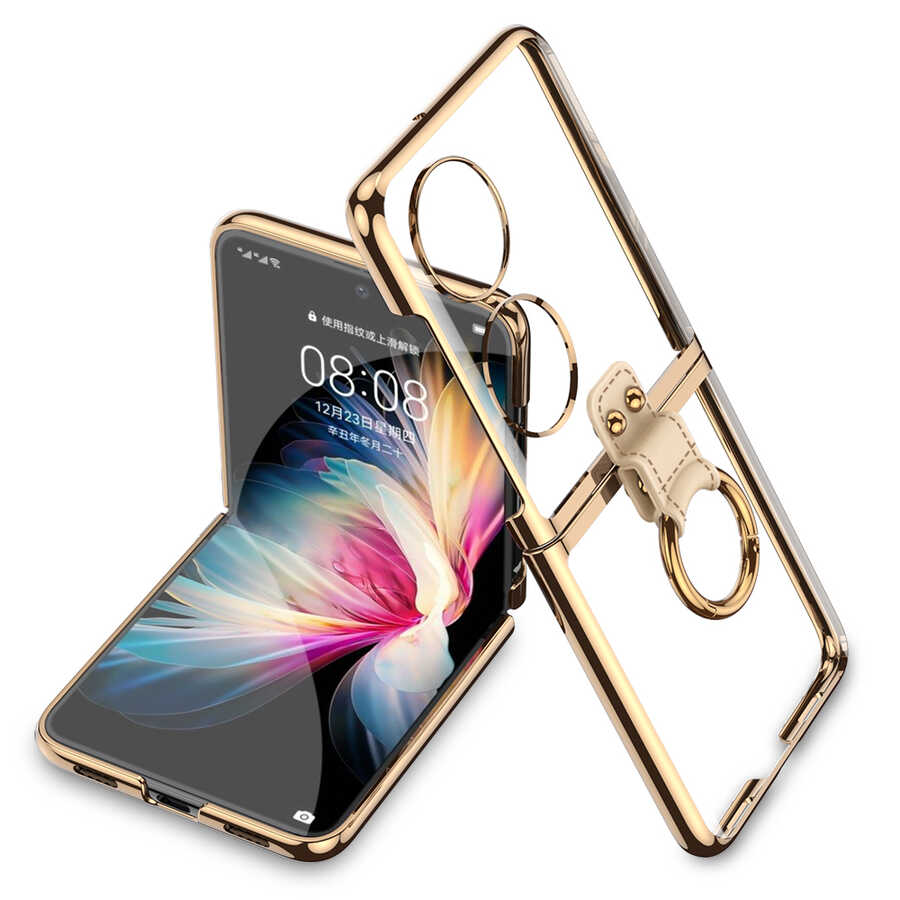 Huawei%20Uyumlu%20P50%20Pocket%20Kılıf%20Zore%20Yüzüklü%20Kıpta%20Kapak-Gold