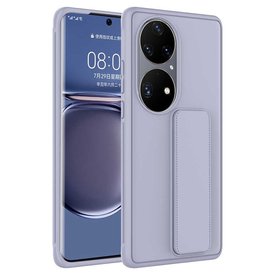 Huawei%20Uyumlu%20P50%20Pro%20Kılıf%20Zore%20Qstand%20Kapak-Gri