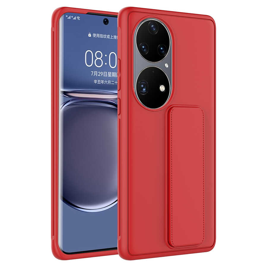 Huawei%20Uyumlu%20P50%20Pro%20Kılıf%20Zore%20Qstand%20Kapak-Kırmızı