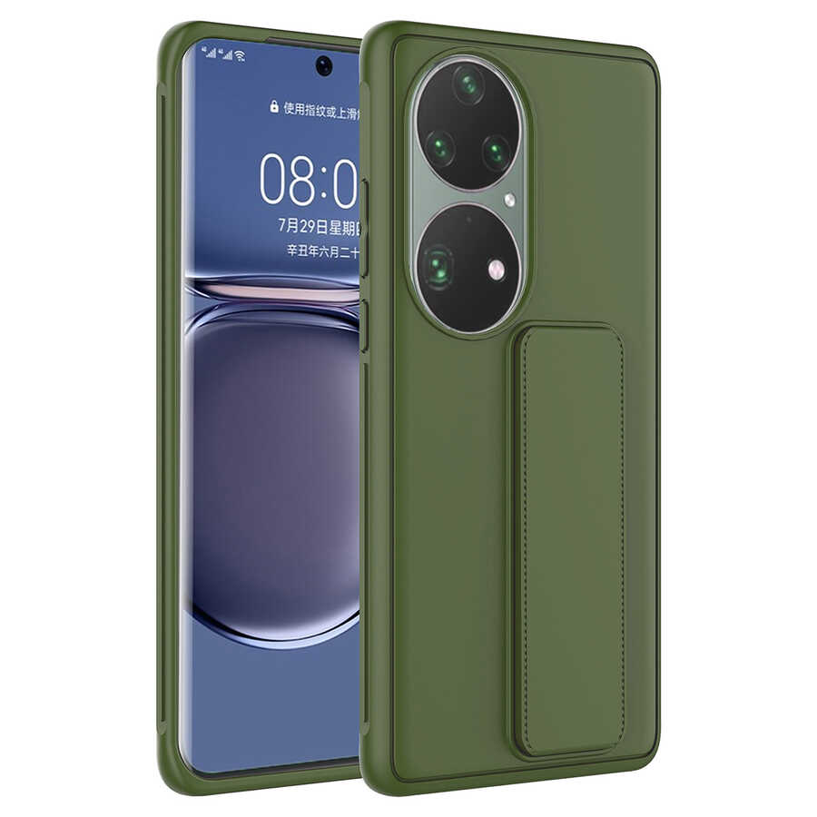 Huawei%20Uyumlu%20P50%20Pro%20Kılıf%20Zore%20Qstand%20Kapak-Koyu%20yeşil