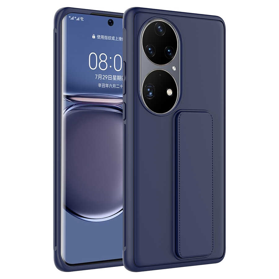 Huawei%20Uyumlu%20P50%20Pro%20Kılıf%20Zore%20Qstand%20Kapak-Lacivert