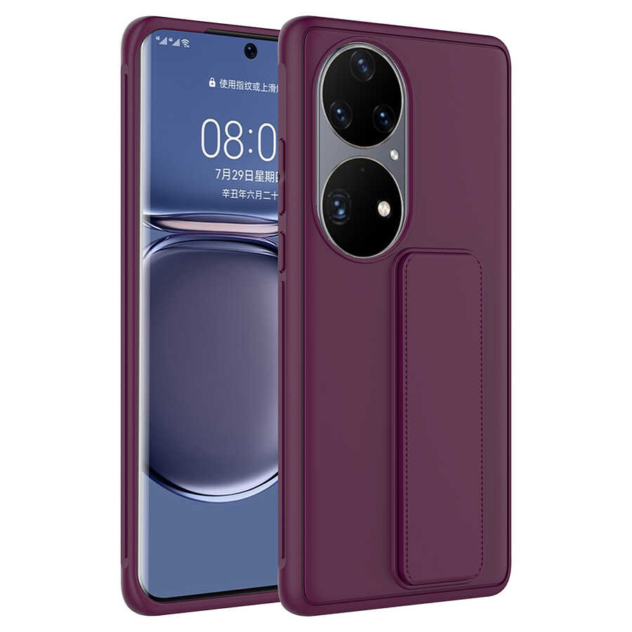 Huawei%20Uyumlu%20P50%20Pro%20Kılıf%20Zore%20Qstand%20Kapak-Mürdüm