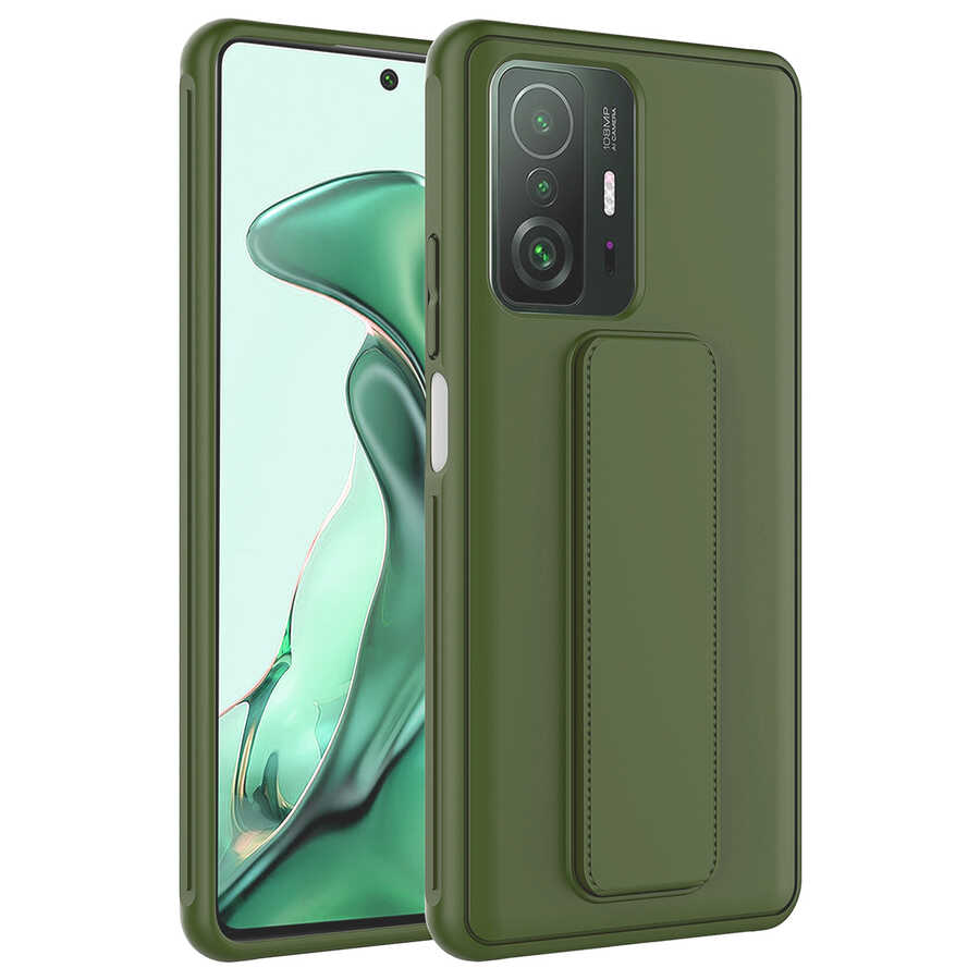 Xiaomi%20Uyumlu%20%20Mi%2011T%20Pro%205G%20Kılıf%20Zore%20Qstand%20Kapak-Koyu%20yeşil