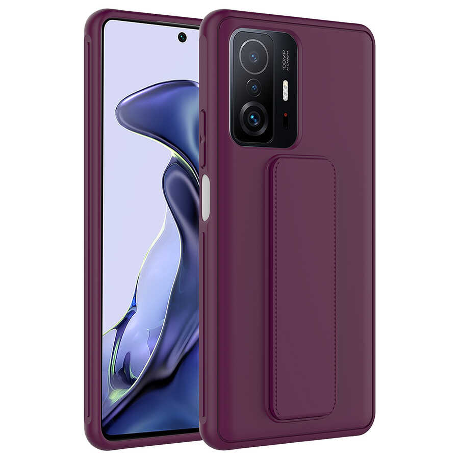 Xiaomi%20Uyumlu%20%20Mi%2011T%20Pro%205G%20Kılıf%20Zore%20Qstand%20Kapak-Mürdüm