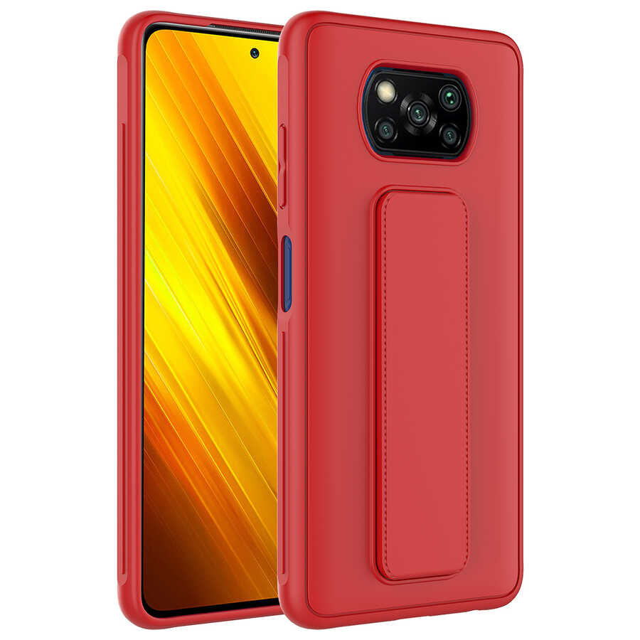 Xiaomi%20Uyumlu%20%20Poco%20X3%20Kılıf%20Zore%20Qstand%20Kapak-Kırmızı