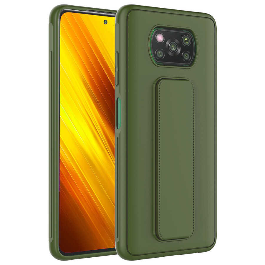 Xiaomi%20Uyumlu%20%20Poco%20X3%20Kılıf%20Zore%20Qstand%20Kapak-Koyu%20yeşil