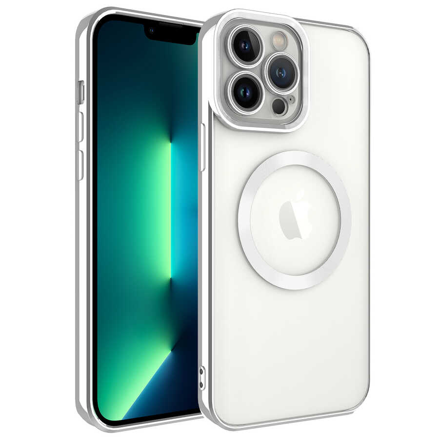 iPhone%20Uyumlu%2013%20Pro%20Kılıf%20Magsafe%20Wireless%20Şarj%20Özellikli%20Zore%20Setro%20Silikon-Gümüş