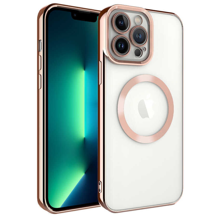 iPhone%20Uyumlu%2013%20Pro%20Kılıf%20Magsafe%20Wireless%20Şarj%20Özellikli%20Zore%20Setro%20Silikon-Rose%20gold