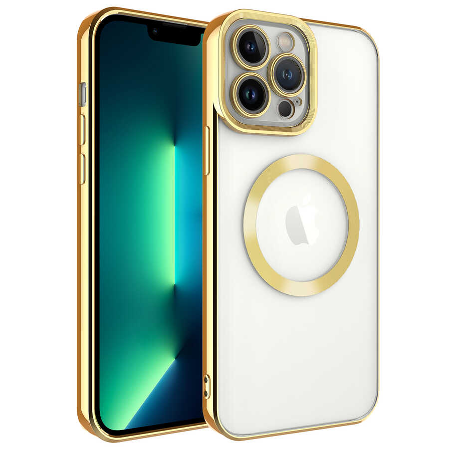 iPhone%20Uyumlu%2013%20Pro%20Max%20Kılıf%20Magsafe%20Wireless%20Şarj%20Özellikli%20Zore%20Setro%20Silikon-Gold