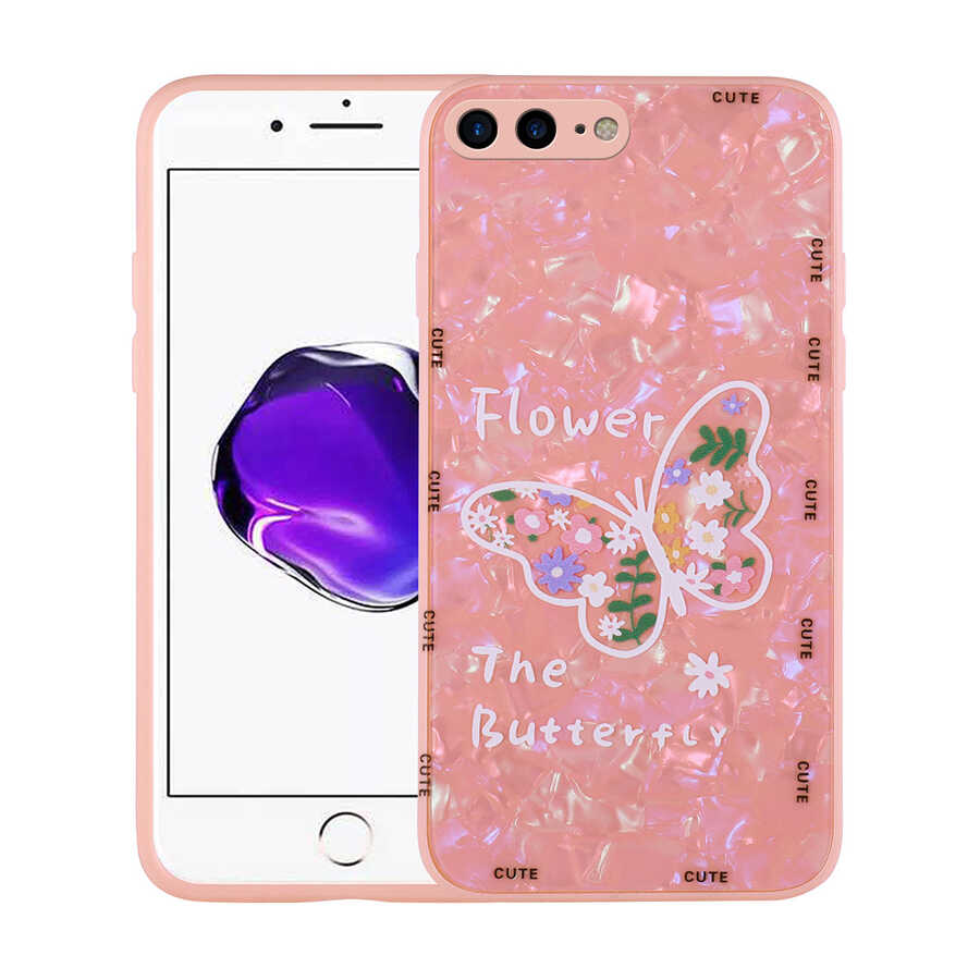 iPhone%20Uyumlu%207%20Plus%20Kılıf%20Desenli%20Sert%20Silikon%20Zore%20Mumila%20Kapak-Pink%20flower