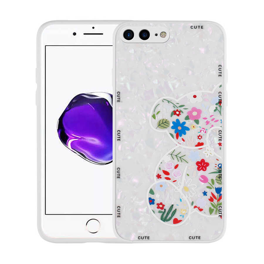 iPhone%20Uyumlu%207%20Plus%20Kılıf%20Desenli%20Sert%20Silikon%20Zore%20Mumila%20Kapak-White%20bear