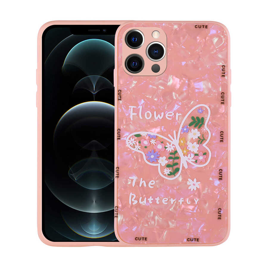 iPhone%20Uyumlu%2012%20Pro%20Kılıf%20Desenli%20Sert%20Silikon%20Zore%20Mumila%20Kapak-Pink%20flower