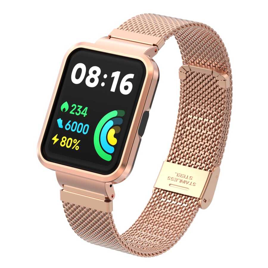 Xiaomi%20Uyumlu%20%20Redmi%20Watch%202%20Lite%20Zore%20KRD-66%20Metal%20Kordon-Rose%20gold