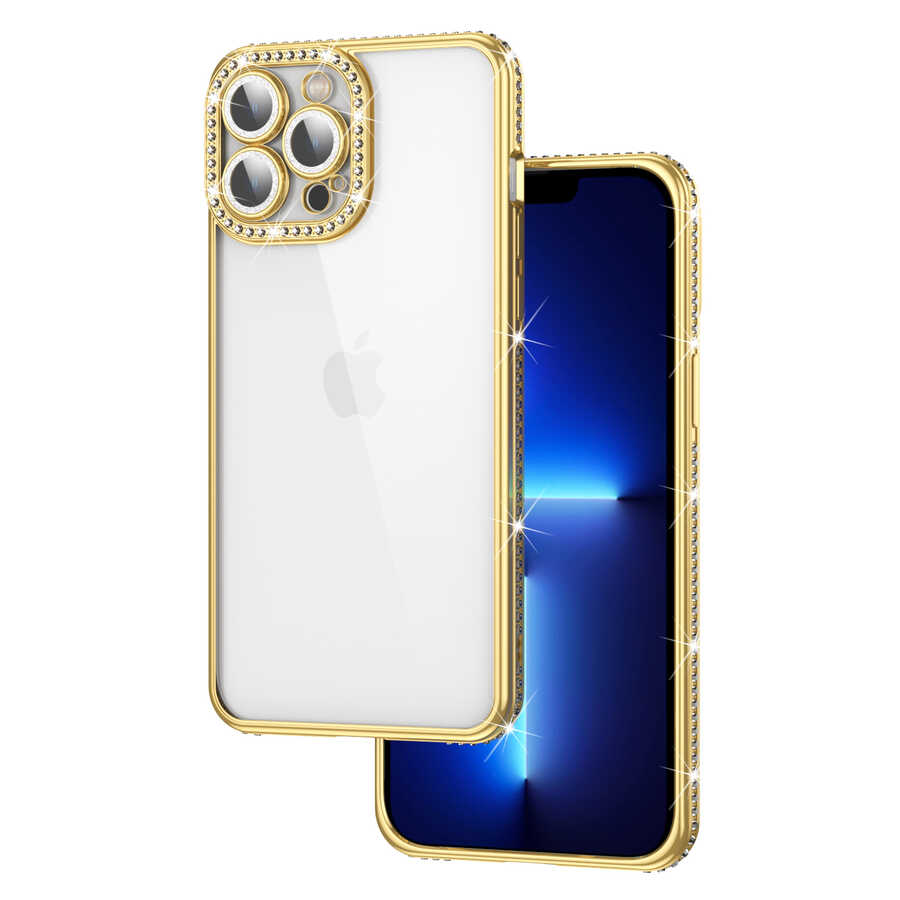 iPhone%20Uyumlu%2012%20Pro%20Kılıf%20Kamera%20Korumalı%20Taşlı%20Zore%20Mina%20Kapak-Gold