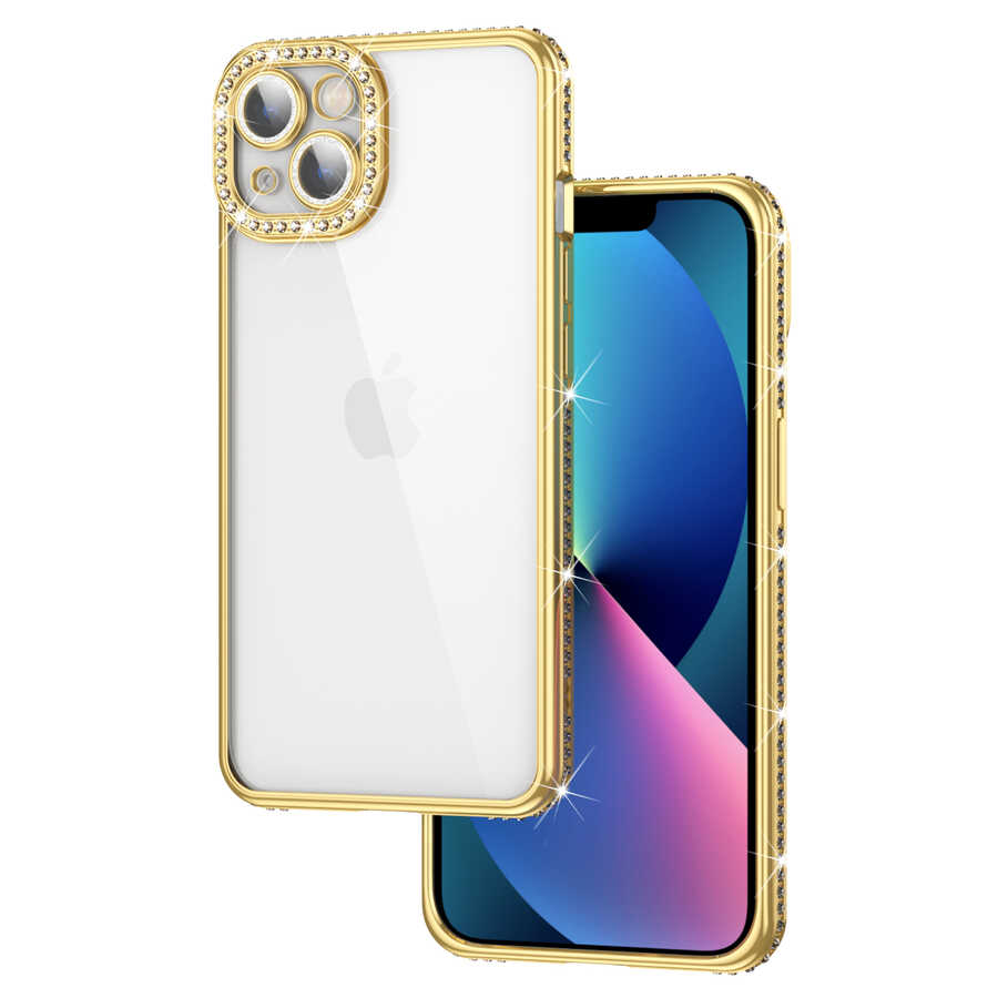 iPhone%20Uyumlu%2013%20Kılıf%20Kamera%20Korumalı%20Taşlı%20Zore%20Mina%20Kapak-Gold