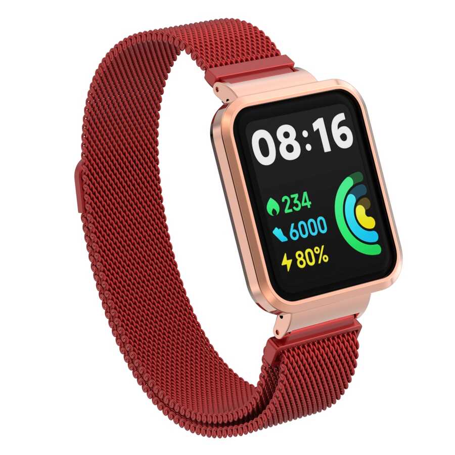 Xiaomi%20Uyumlu%20%20Redmi%20Watch%202%20Lite%20Zore%20KRD-58%20Metal%20Kordon-Kırmızı