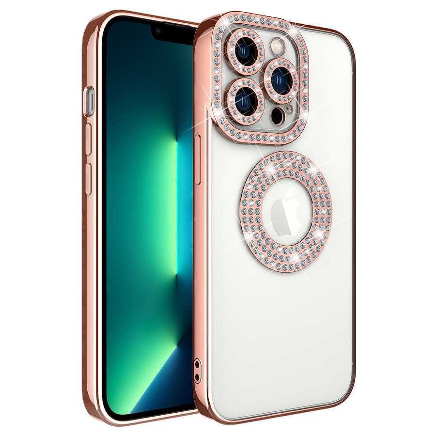 iPhone%20Uyumlu%2013%20Pro%20Kılıf%20Kamera%20Korumalı%20Taş%20Süslemeli%20Arkası%20Şeffaf%20Zore%20Asya%20Kapak-Rose%20gold