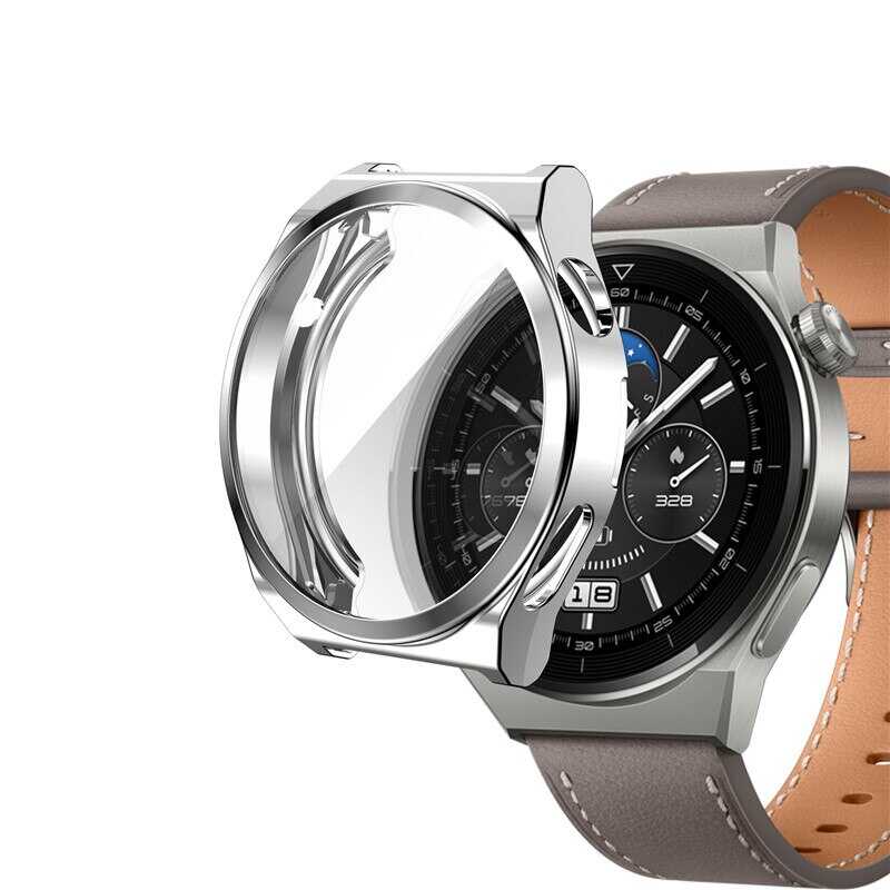 Huawei%20Uyumlu%20Watch%20GT%203%20Pro%2046mm%20Zore%20Watch%20Gard%2002%20Koruyucu%20Silikon-Gümüş