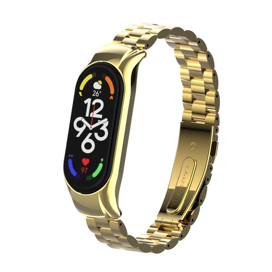 Xiaomi%20Uyumlu%20%20Mi%20Band%207%20KRD-04%20Metal%20Kordon-Gold