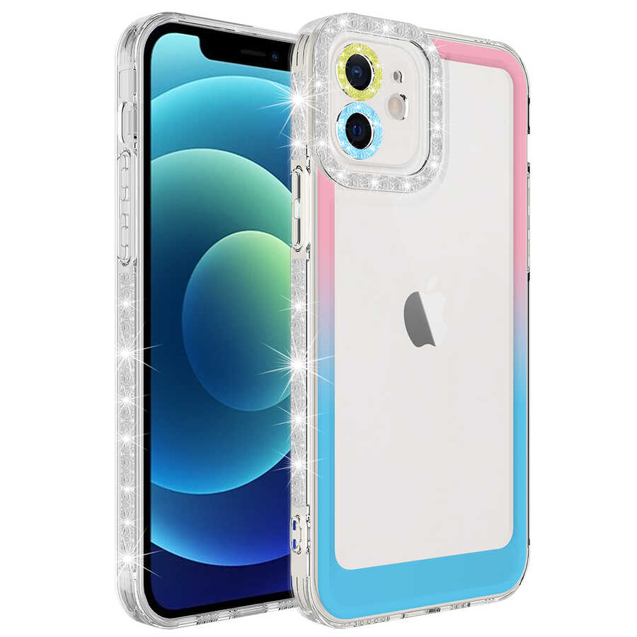 iPhone%20Uyumlu%2011%20Kılıf%20Simli%20ve%20Renk%20Geçiş%20Tasarımlı%20Lens%20Korumalı%20Zore%20Park%20Kapak-Pembe-mavi