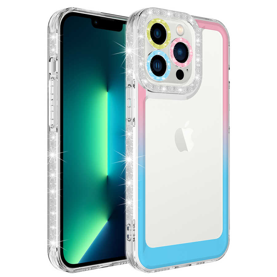 iPhone%20Uyumlu%2012%20Pro%20Kılıf%20Simli%20ve%20Renk%20Geçiş%20Tasarımlı%20Lens%20Korumalı%20Zore%20Park%20Kapak-Pembe-mavi