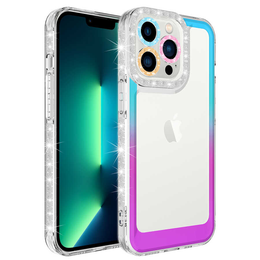 iPhone%20Uyumlu%2012%20Pro%20Max%20Kılıf%20Simli%20ve%20Renk%20Geçiş%20Tasarımlı%20Lens%20Korumalı%20Zore%20Park%20Kapak-Mavi-mor