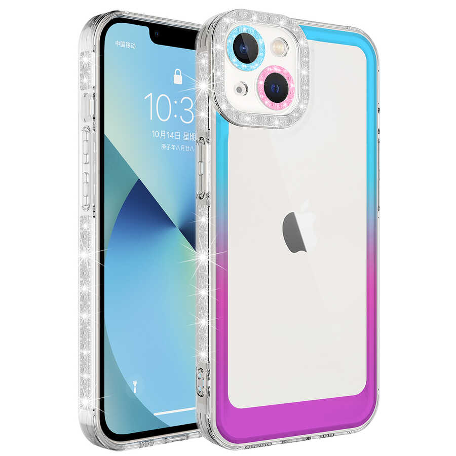 iPhone%20Uyumlu%2013%20Kılıf%20Simli%20ve%20Renk%20Geçiş%20Tasarımlı%20Lens%20Korumalı%20Zore%20Park%20Kapak-Mavi-mor