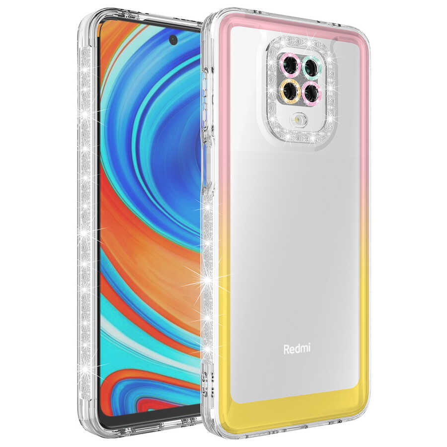 Xiaomi%20Uyumlu%20%20Redmi%20Note%209S%20Kılıf%20Simli%20ve%20Renk%20Geçiş%20Tasarımlı%20Lens%20Korumalı%20Zore%20Park%20Kapak-Pembe-sarı