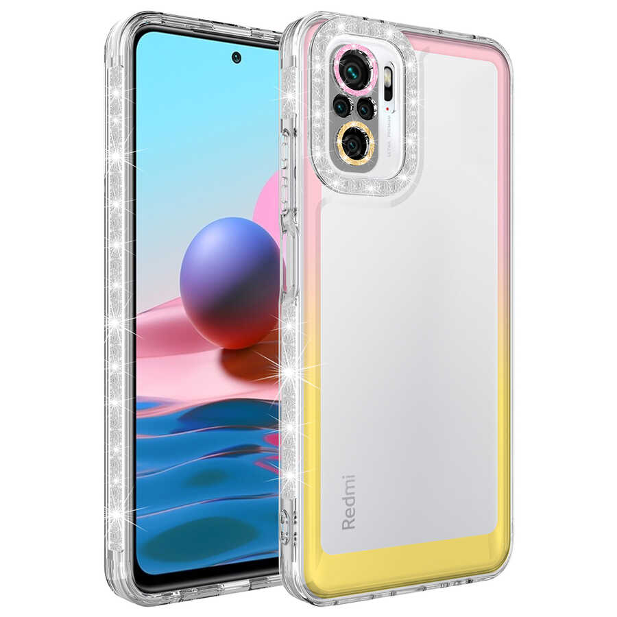 Xiaomi%20Uyumlu%20%20Redmi%20Note%2010%20Kılıf%20Simli%20ve%20Renk%20Geçiş%20Tasarımlı%20Lens%20Korumalı%20Zore%20Park%20Kapak-Pembe-sarı