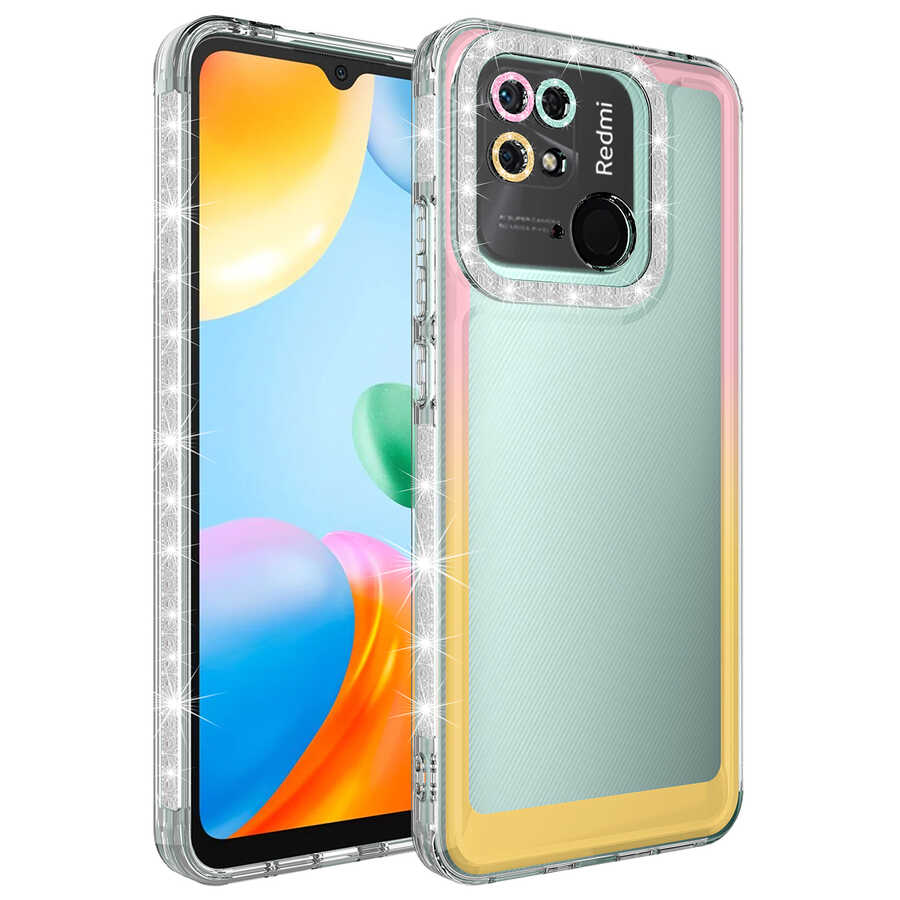 Xiaomi%20Uyumlu%20%20Redmi%2010C%20Kılıf%20Simli%20ve%20Renk%20Geçiş%20Tasarımlı%20Lens%20Korumalı%20Zore%20Park%20Kapak-Pembe-sarı