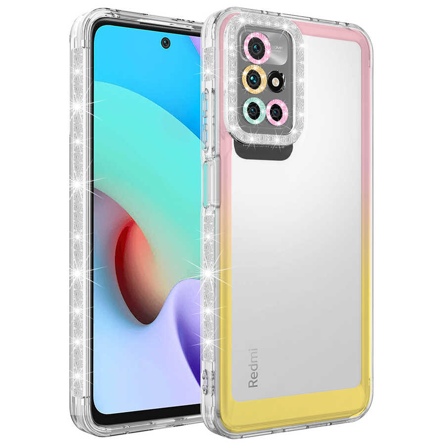 Xiaomi%20Uyumlu%20%20Redmi%2010%20Kılıf%20Simli%20ve%20Renk%20Geçiş%20Tasarımlı%20Lens%20Korumalı%20Zore%20Park%20Kapak-Pembe-sarı