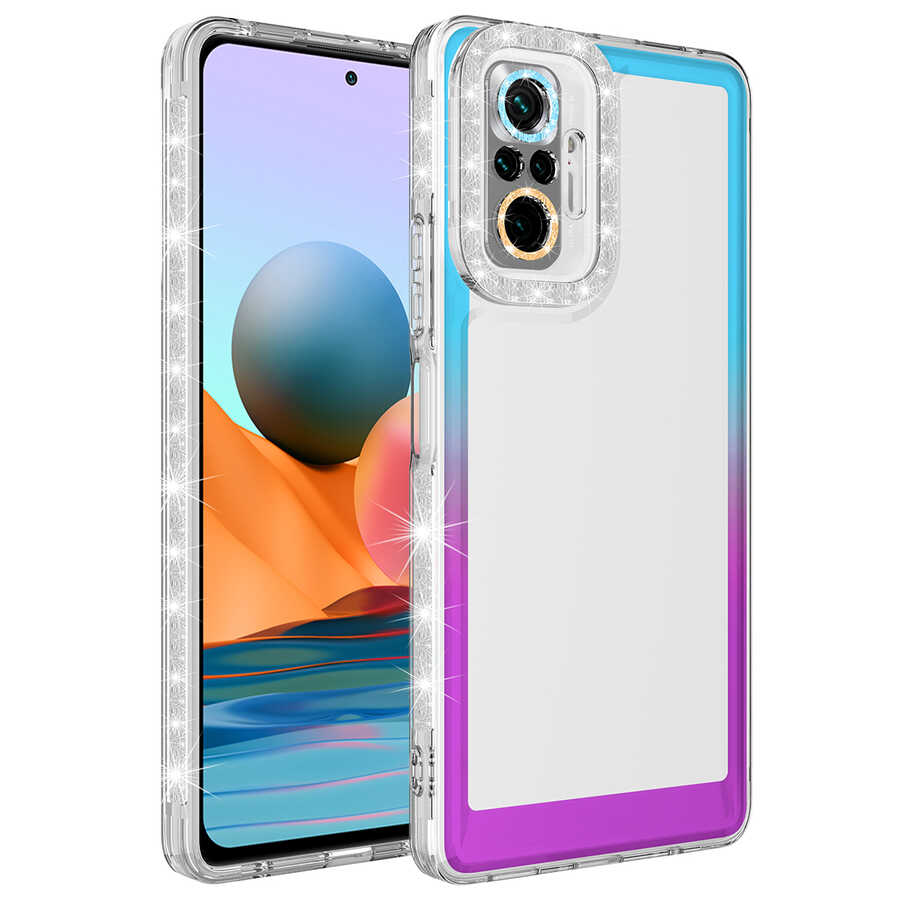 Xiaomi%20Uyumlu%20%20Redmi%20Note%2010%20Pro%20Kılıf%20Simli%20ve%20Renk%20Geçiş%20Tasarımlı%20Lens%20Korumalı%20Zore%20Park%20Kapak-Mavi-mor