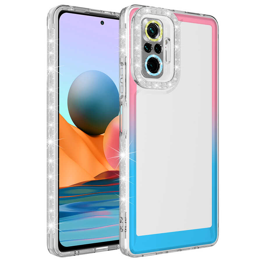 Xiaomi%20Uyumlu%20%20Redmi%20Note%2010%20Pro%20Kılıf%20Simli%20ve%20Renk%20Geçiş%20Tasarımlı%20Lens%20Korumalı%20Zore%20Park%20Kapak-Pembe-mavi