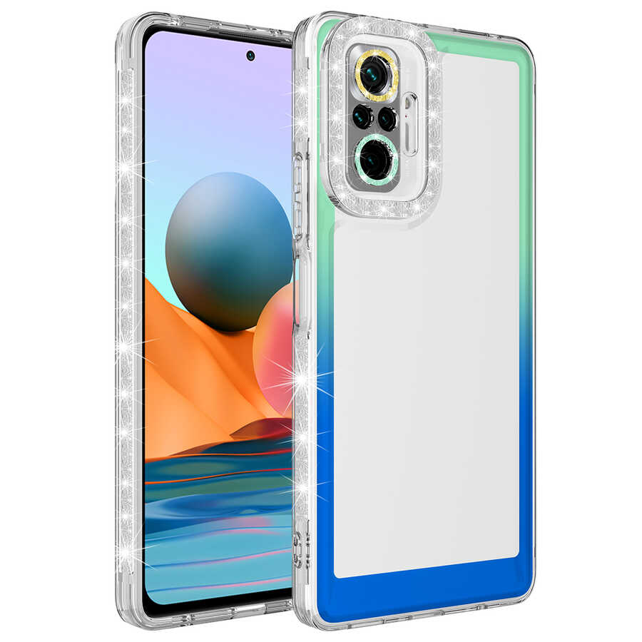 Xiaomi%20Uyumlu%20%20Redmi%20Note%2010%20Pro%20Kılıf%20Simli%20ve%20Renk%20Geçiş%20Tasarımlı%20Lens%20Korumalı%20Zore%20Park%20Kapak-Yeşil-mavi